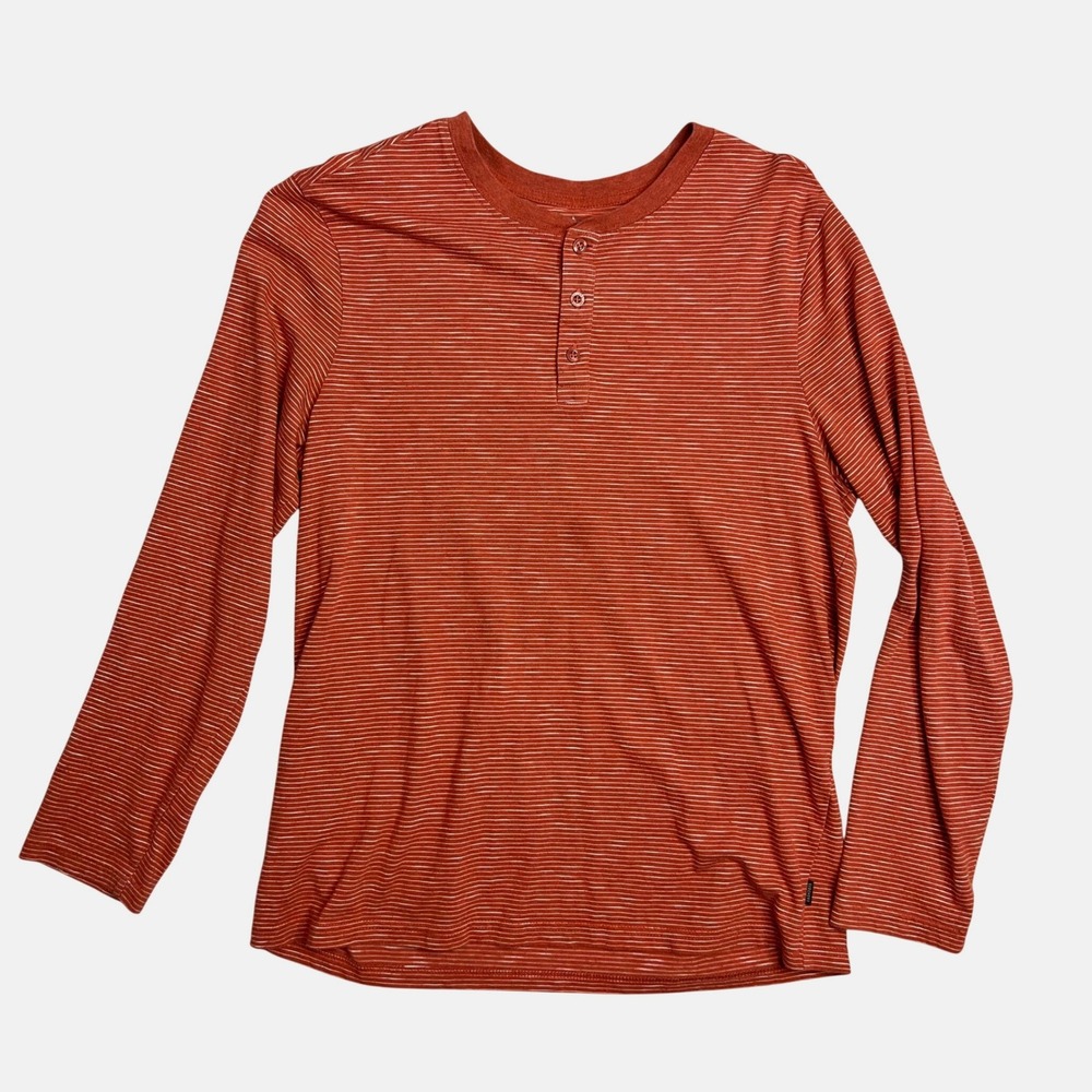 Skechers Vintage Y2K Henley‎ Shirt Mens Size M Orange White Stripe Long Sleeve